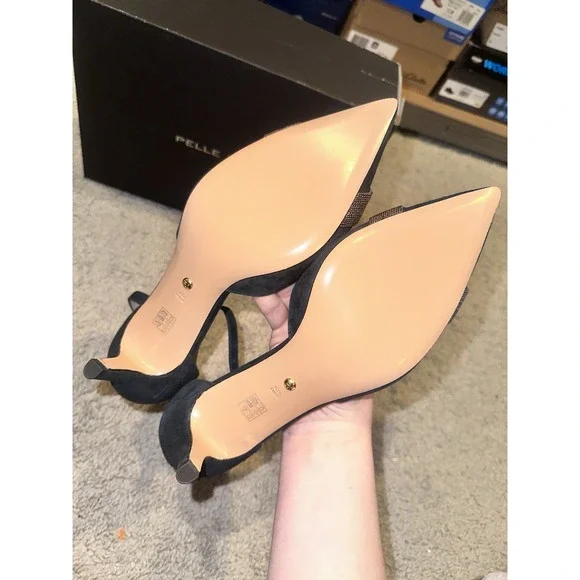 NWB Pelle Moda 8.5m KELDA-SU Slingback Pumps Navy Kid Suede Beige Shoes - Picture 5 of 6